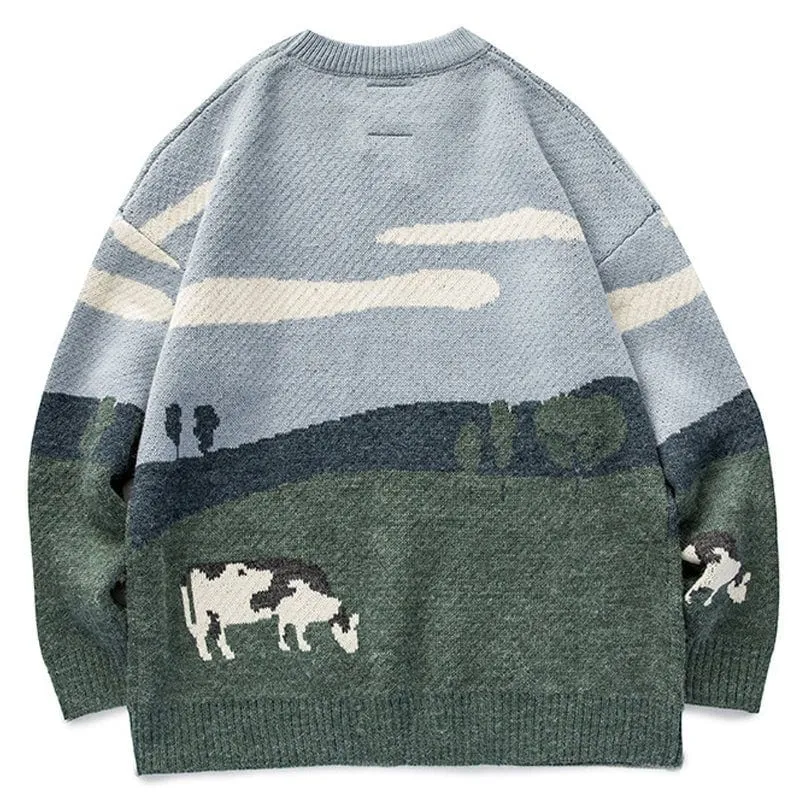 LEMANDIK Cow Stitching Men Sweater