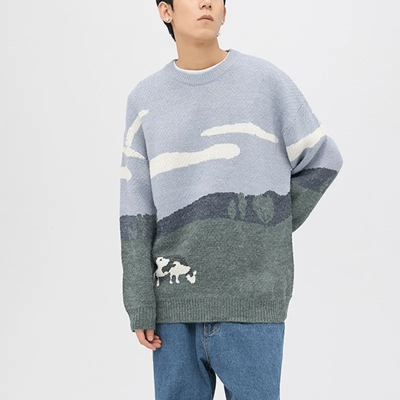 LEMANDIK Cow Stitching Men Sweater