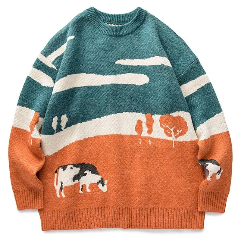 LEMANDIK Cow Stitching Men Sweater