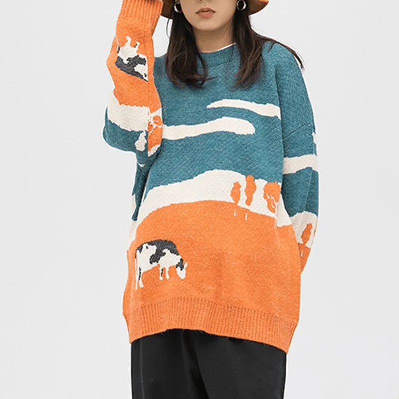 LEMANDIK Cow Stitching Men Sweater