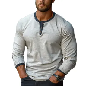 Men's Casual Colorblock Henley Collar Long-Sleeved T-Shirt 98182463Y