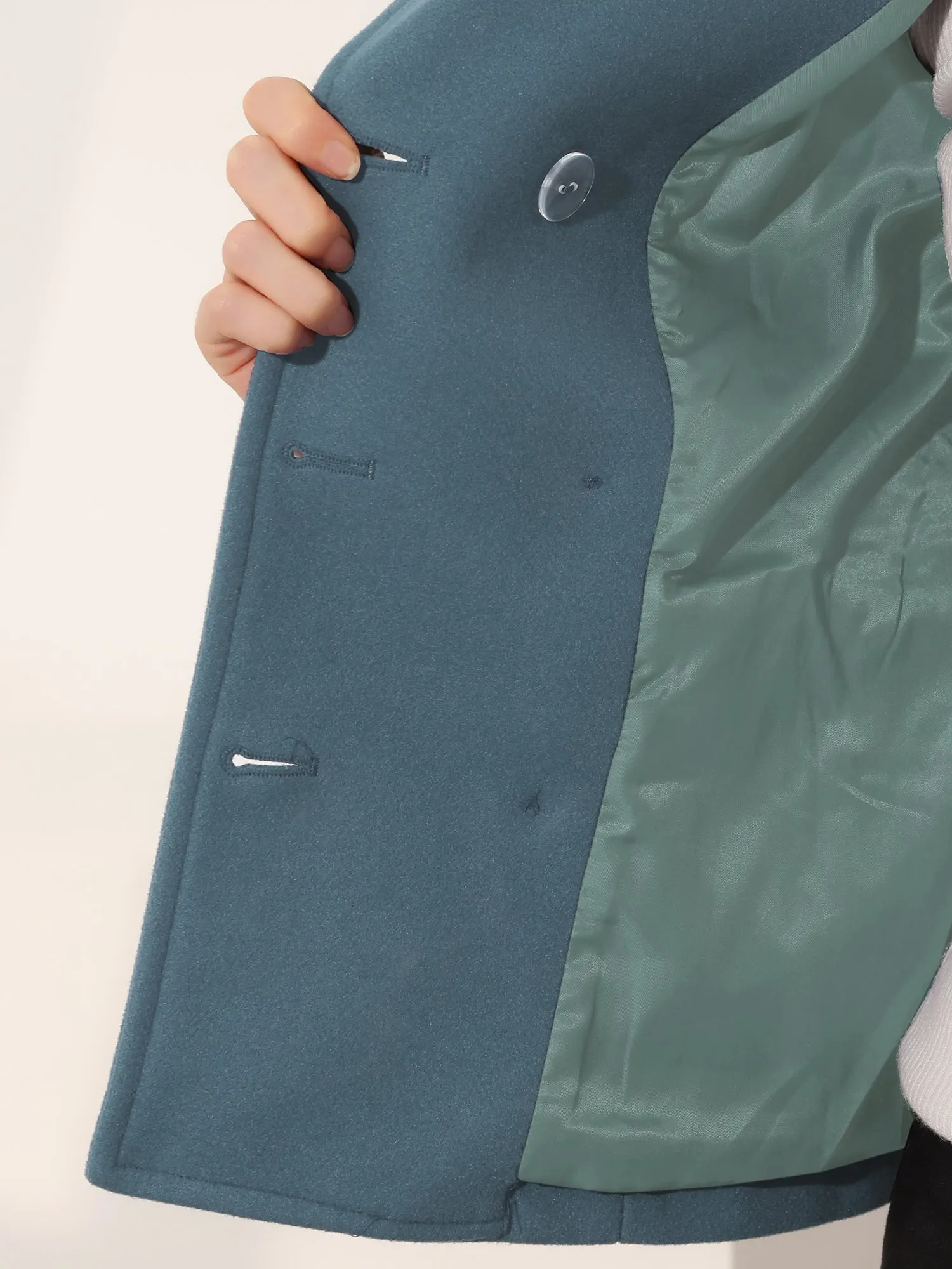 Notched Lapel Double Breasted Short Winter Pea Coat