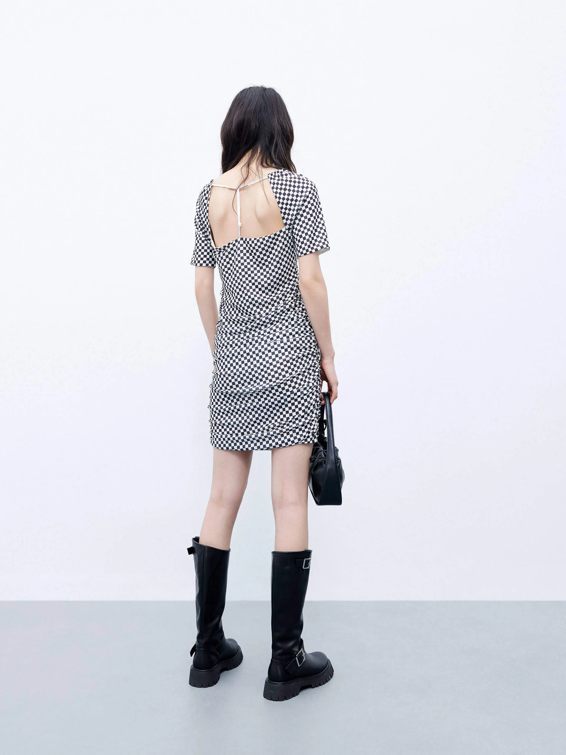 Open Back Checkered Dress