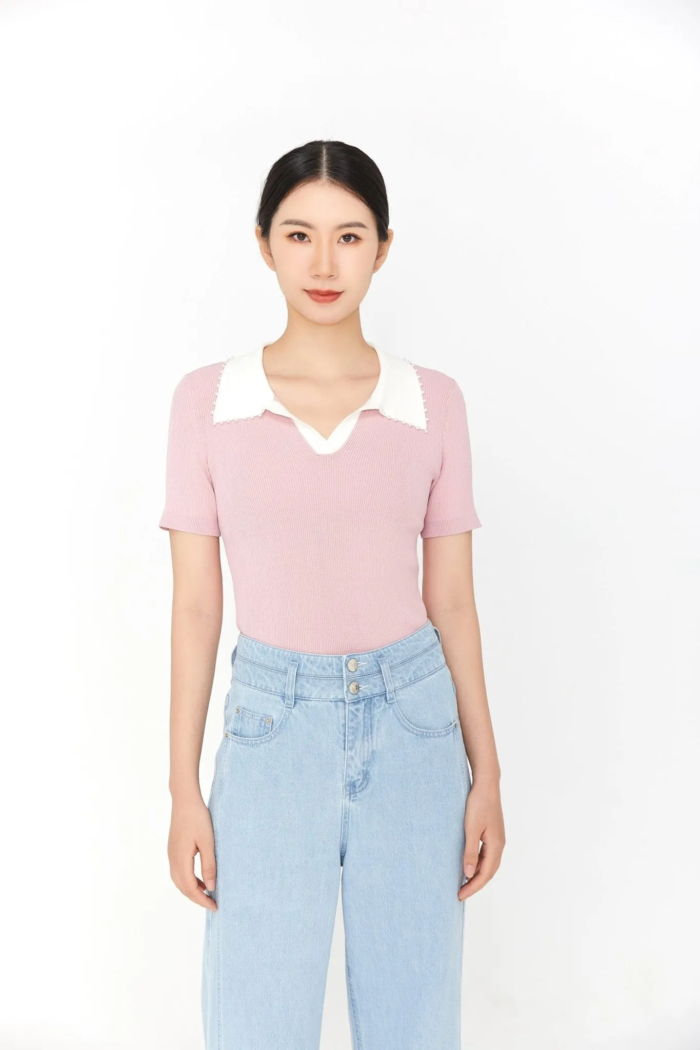 Pink Knitted Short Sleeve T-shirt