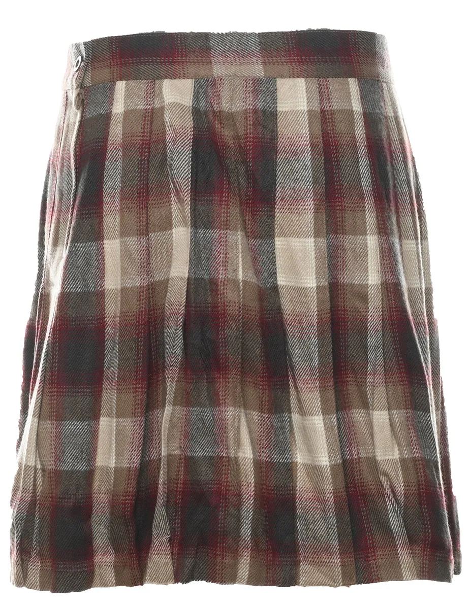 Plaid Multi-Colour Pleated Skirt - M