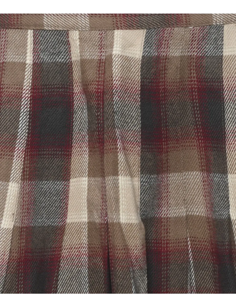 Plaid Multi-Colour Pleated Skirt - M
