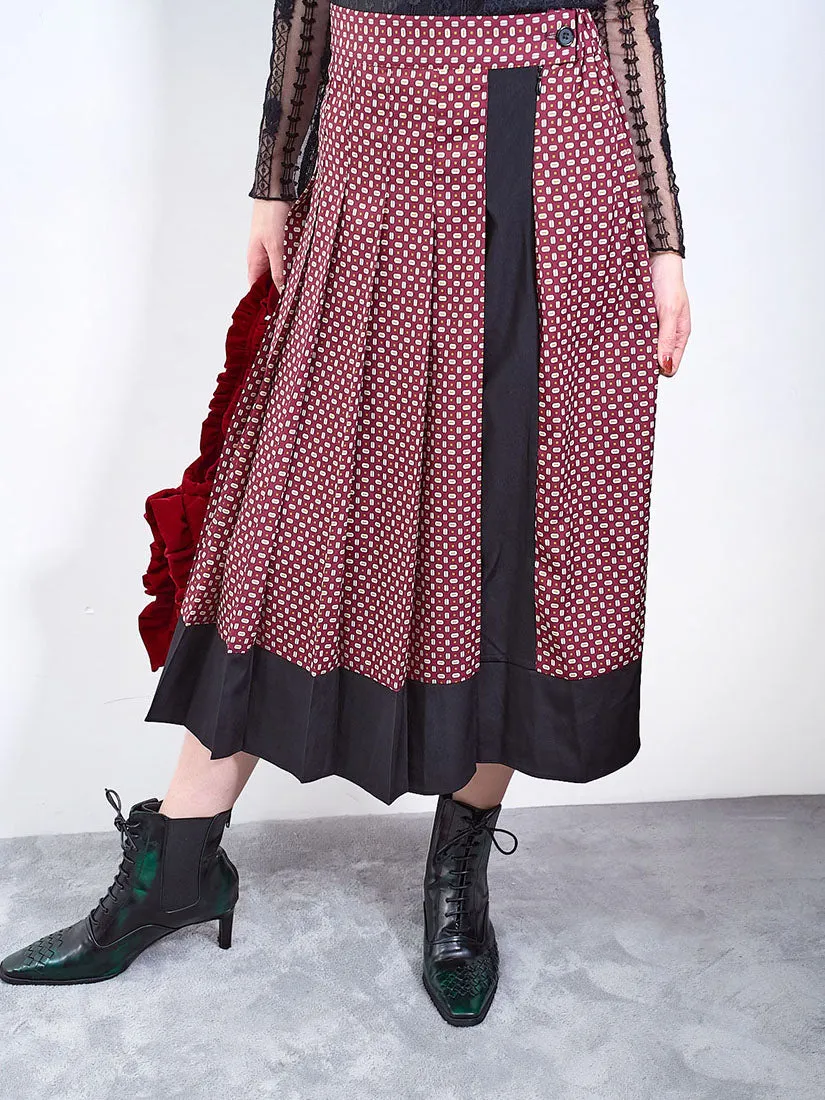 Pleated Geometric Printed Skirt