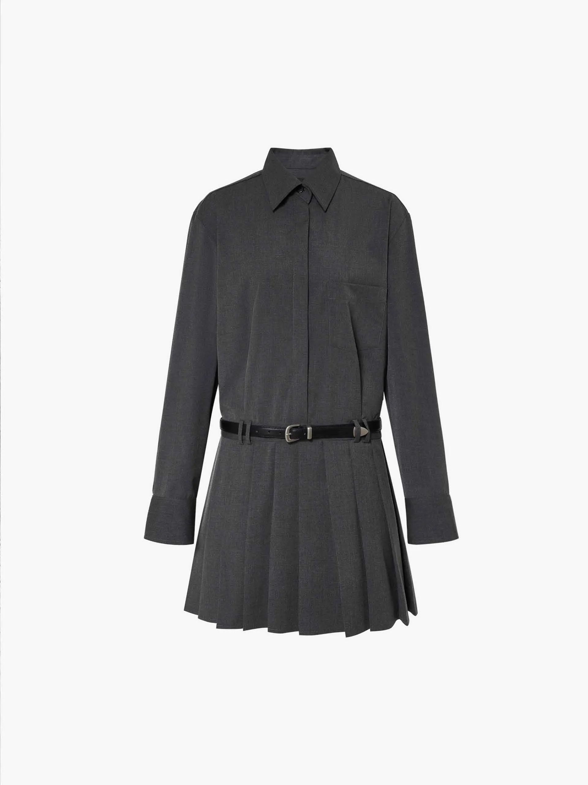 Pleated Mini Shirt Dress