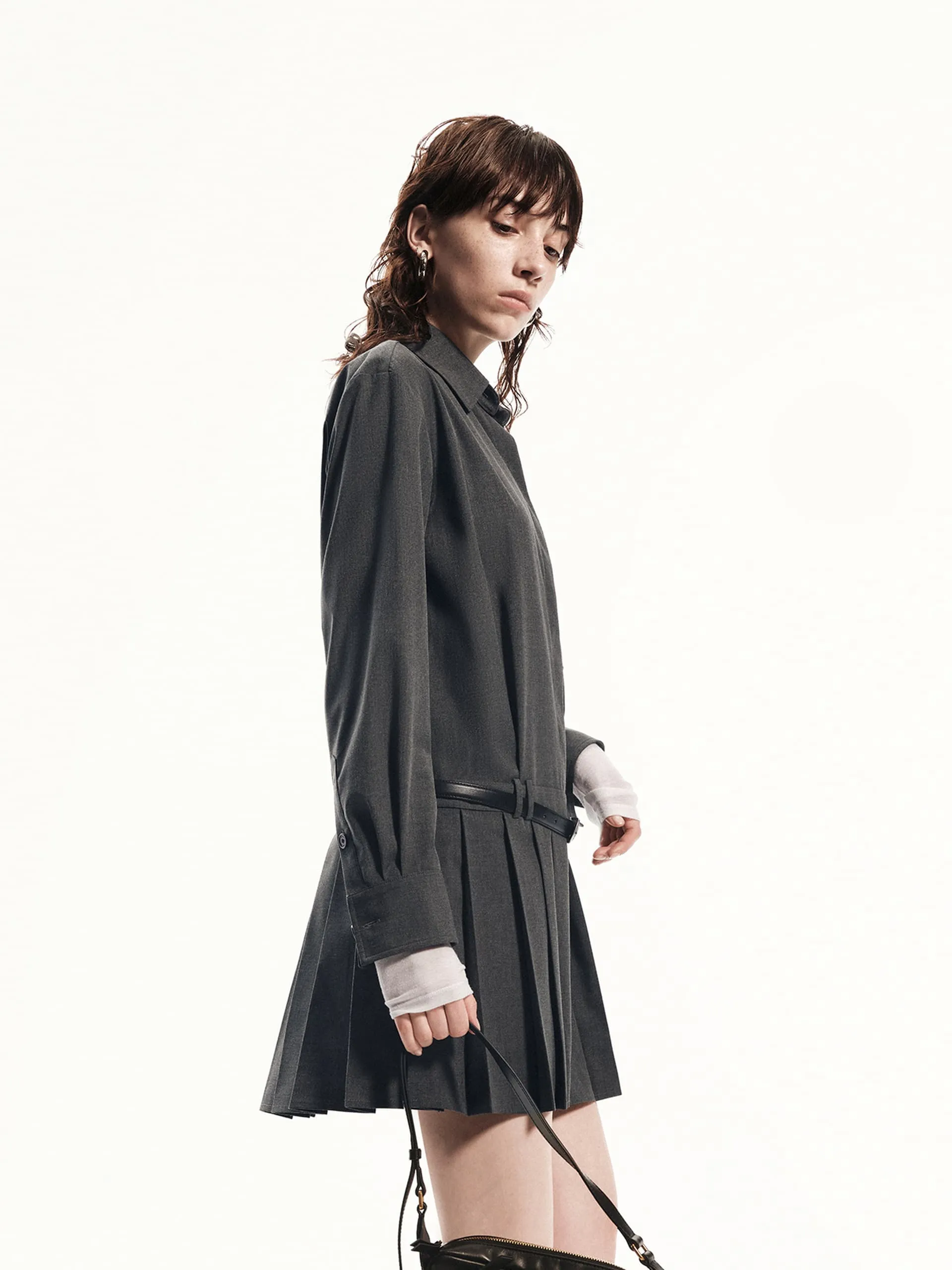 Pleated Mini Shirt Dress