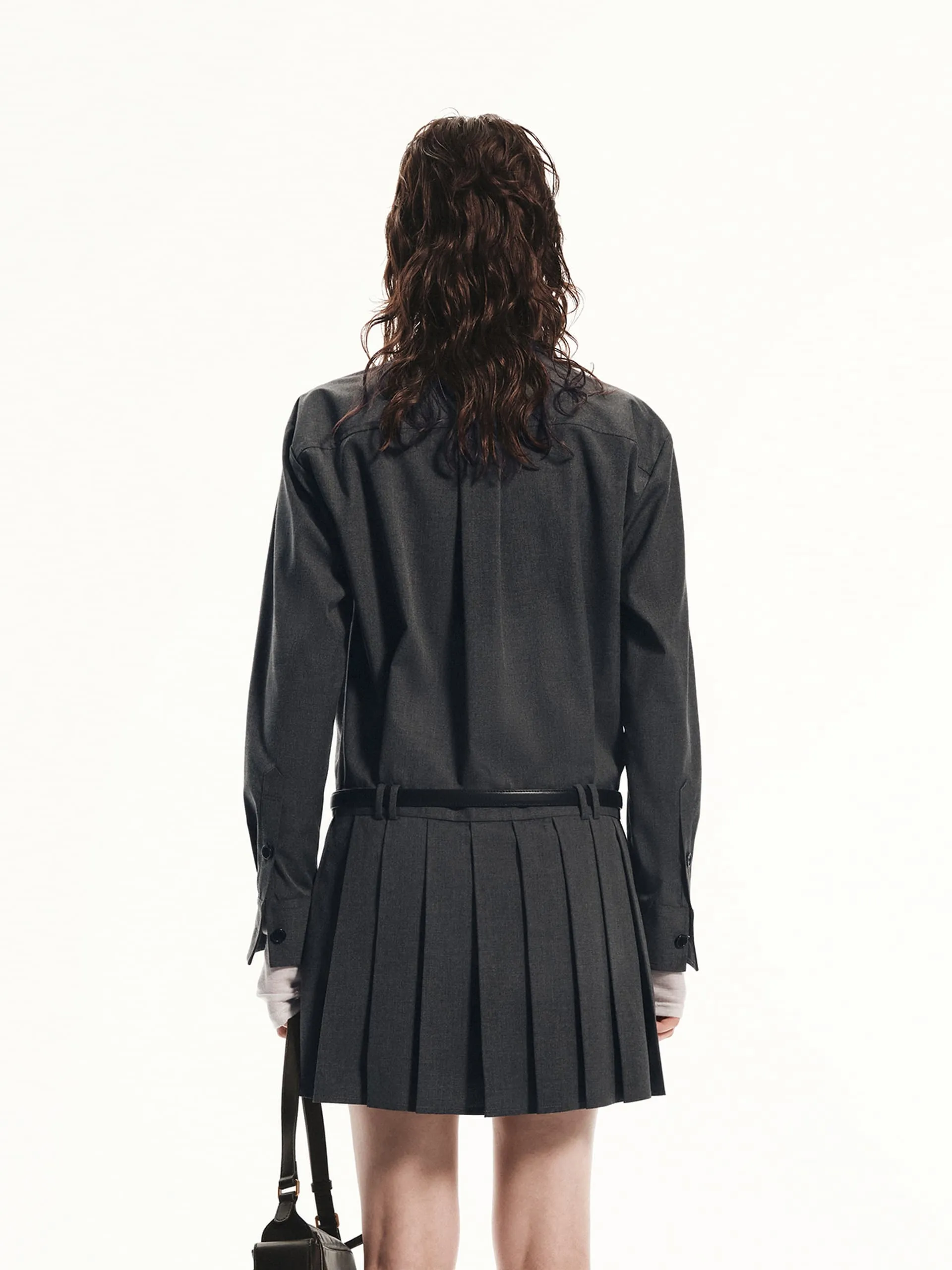 Pleated Mini Shirt Dress