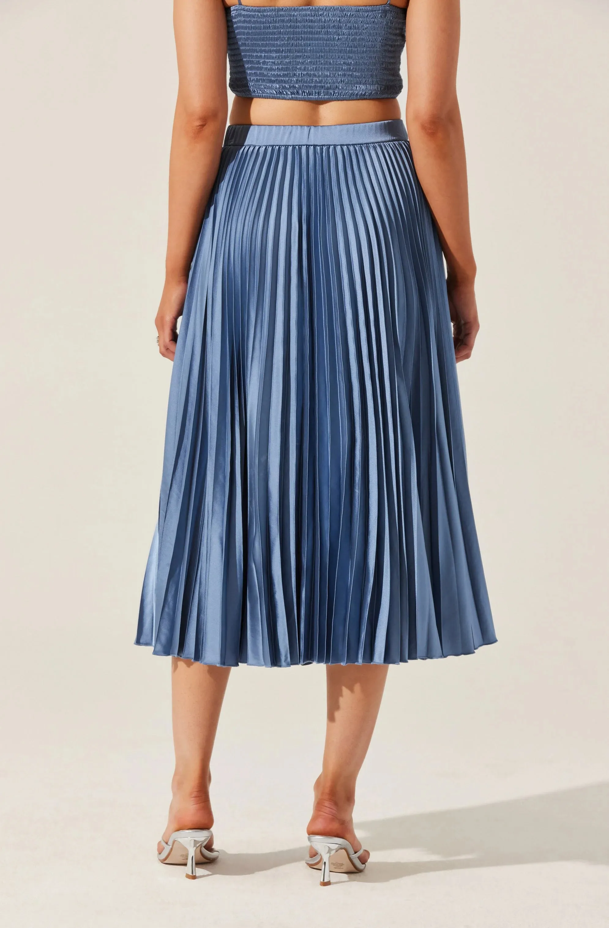 Pleated Satin Midi Skirt | Slate Blue