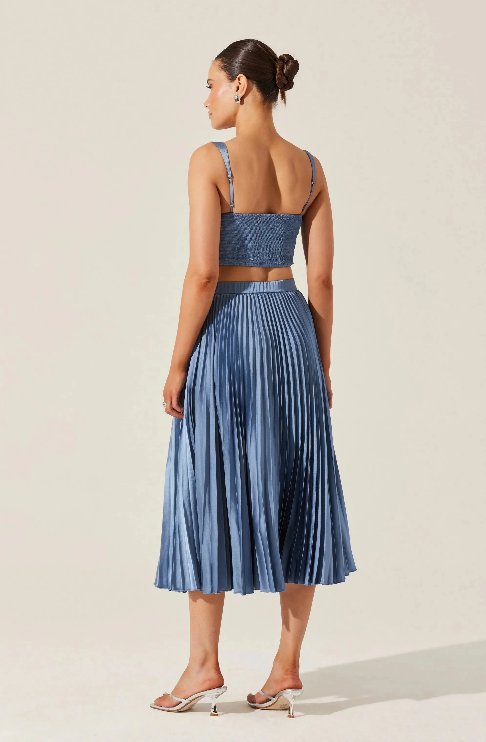 Pleated Satin Midi Skirt | Slate Blue