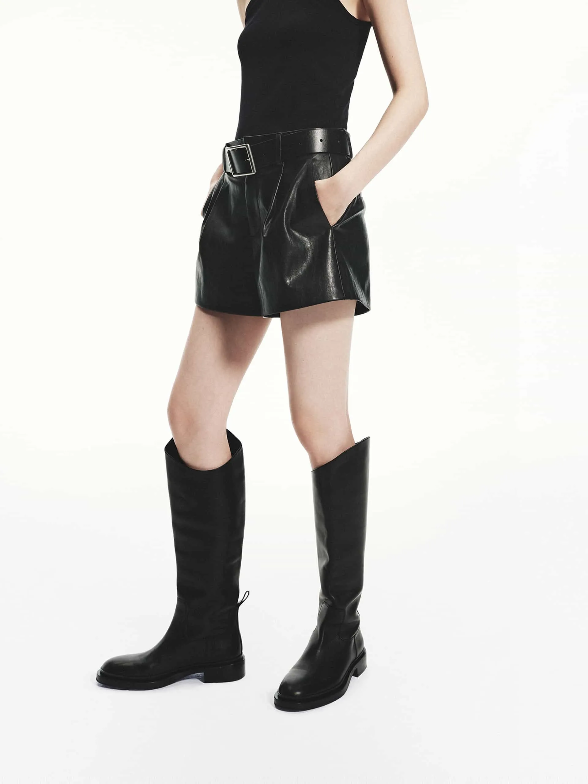 PU Leather Pleated Shorts
