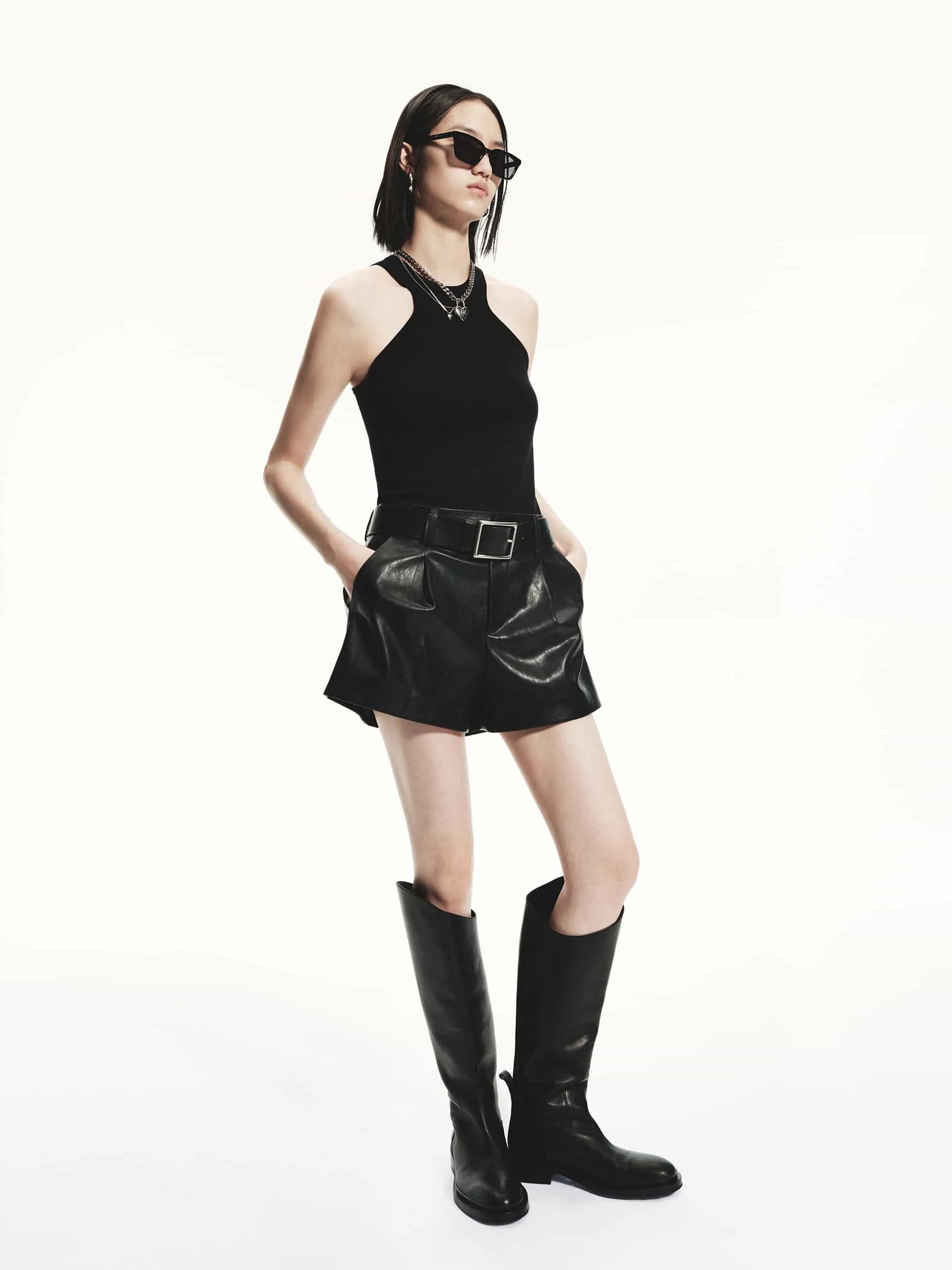 PU Leather Pleated Shorts