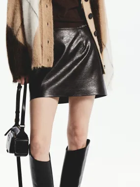 PU Leather Straight Skirt