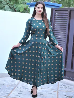 Rayon Green Women Maxi Long Kurti Gown