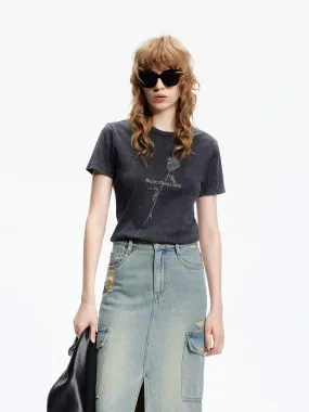 Rose Pattern Cotton T-shirt