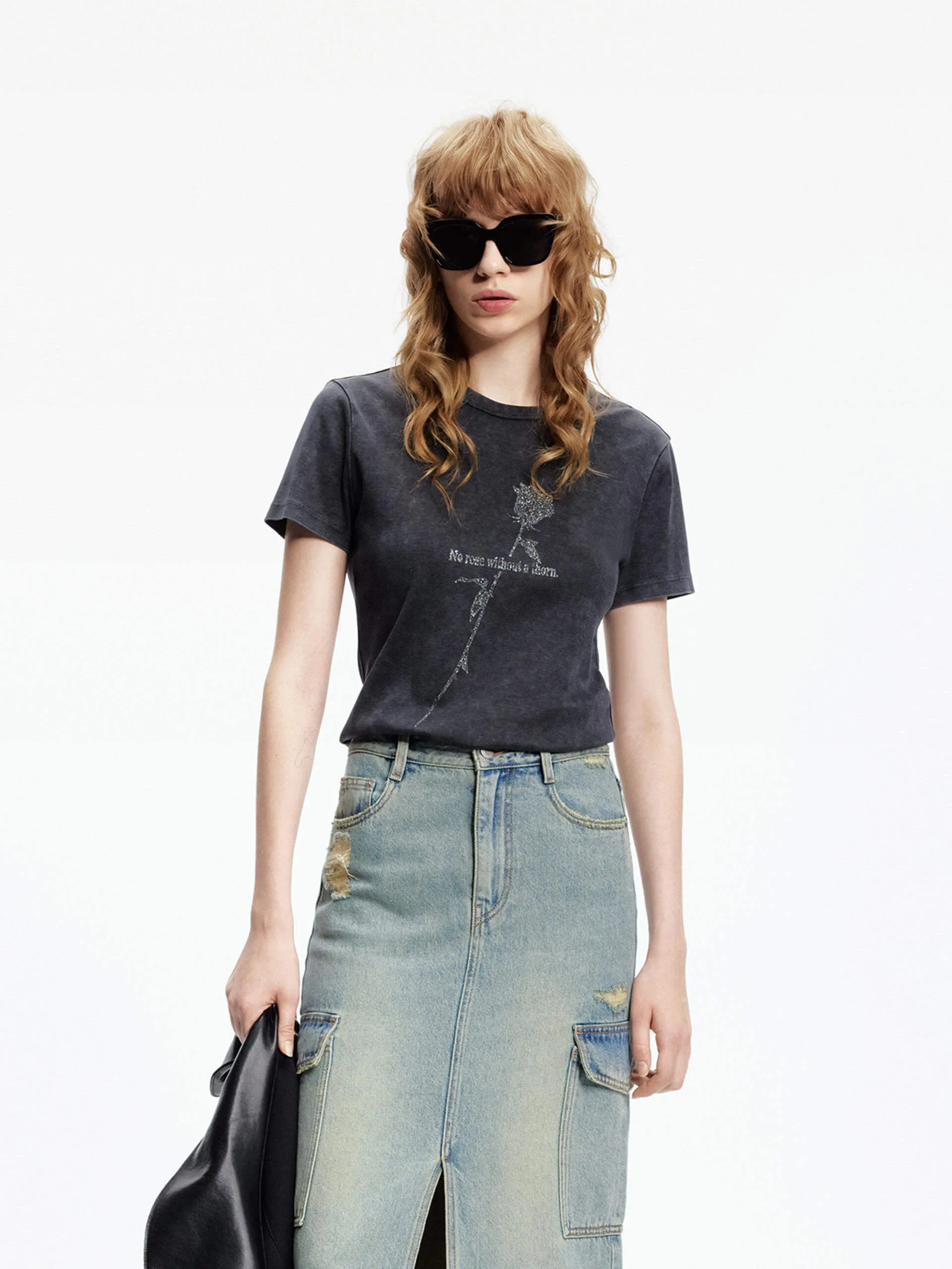 Rose Pattern Cotton T-shirt