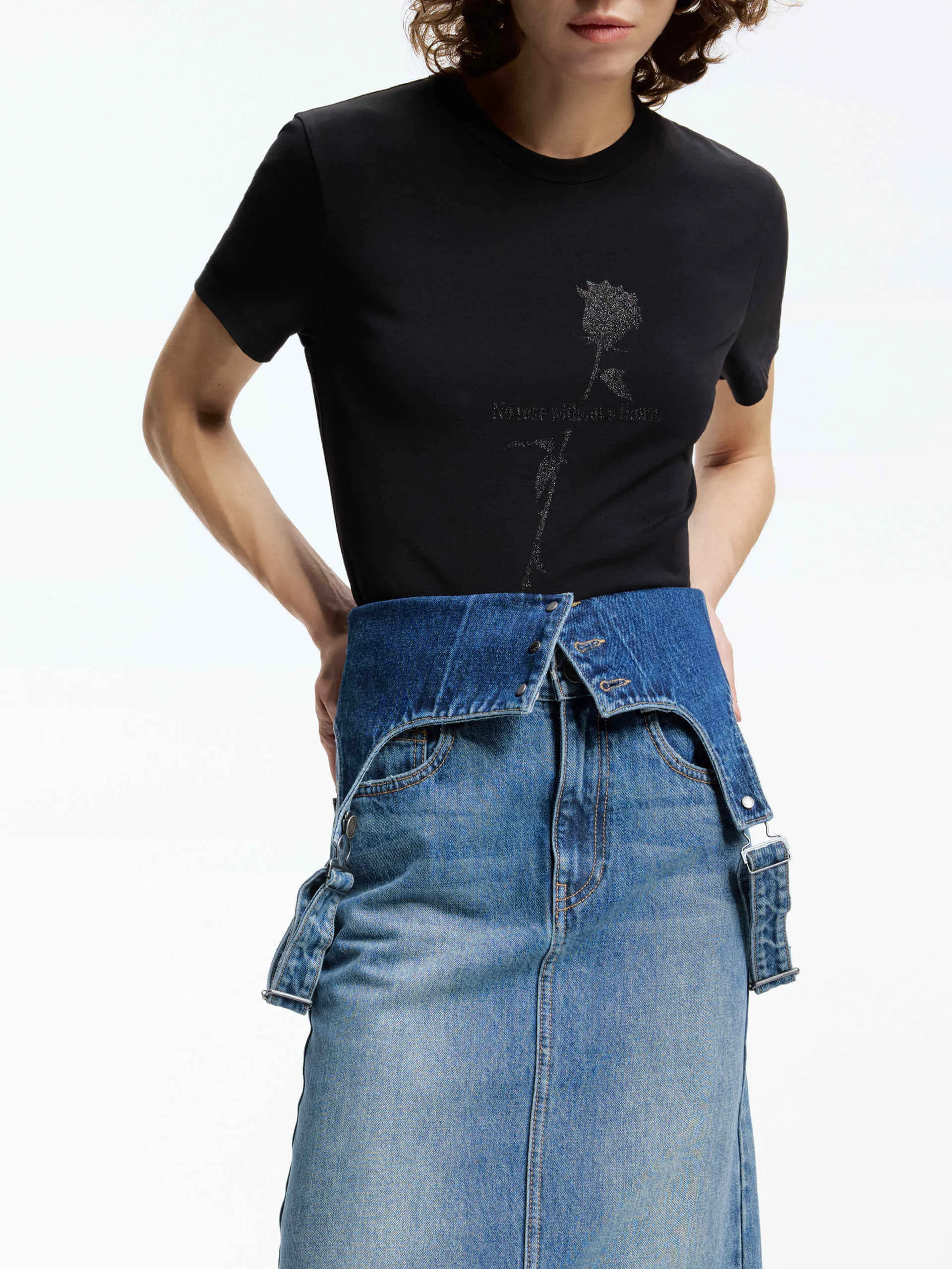 Rose Pattern Cotton T-shirt