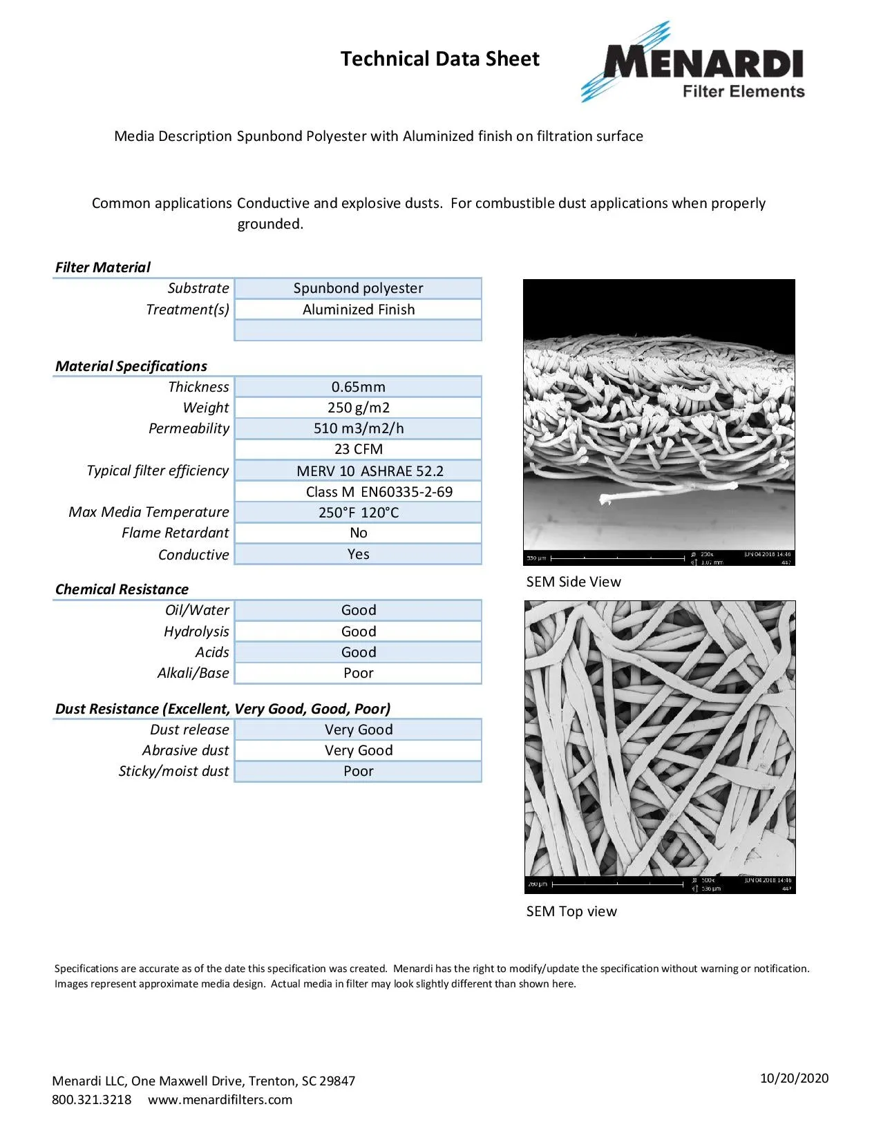 Round 12.8in x 26in Open/Closed Dust Collector Cartridge, Spunbond Polyester w/ Aluminum Coating