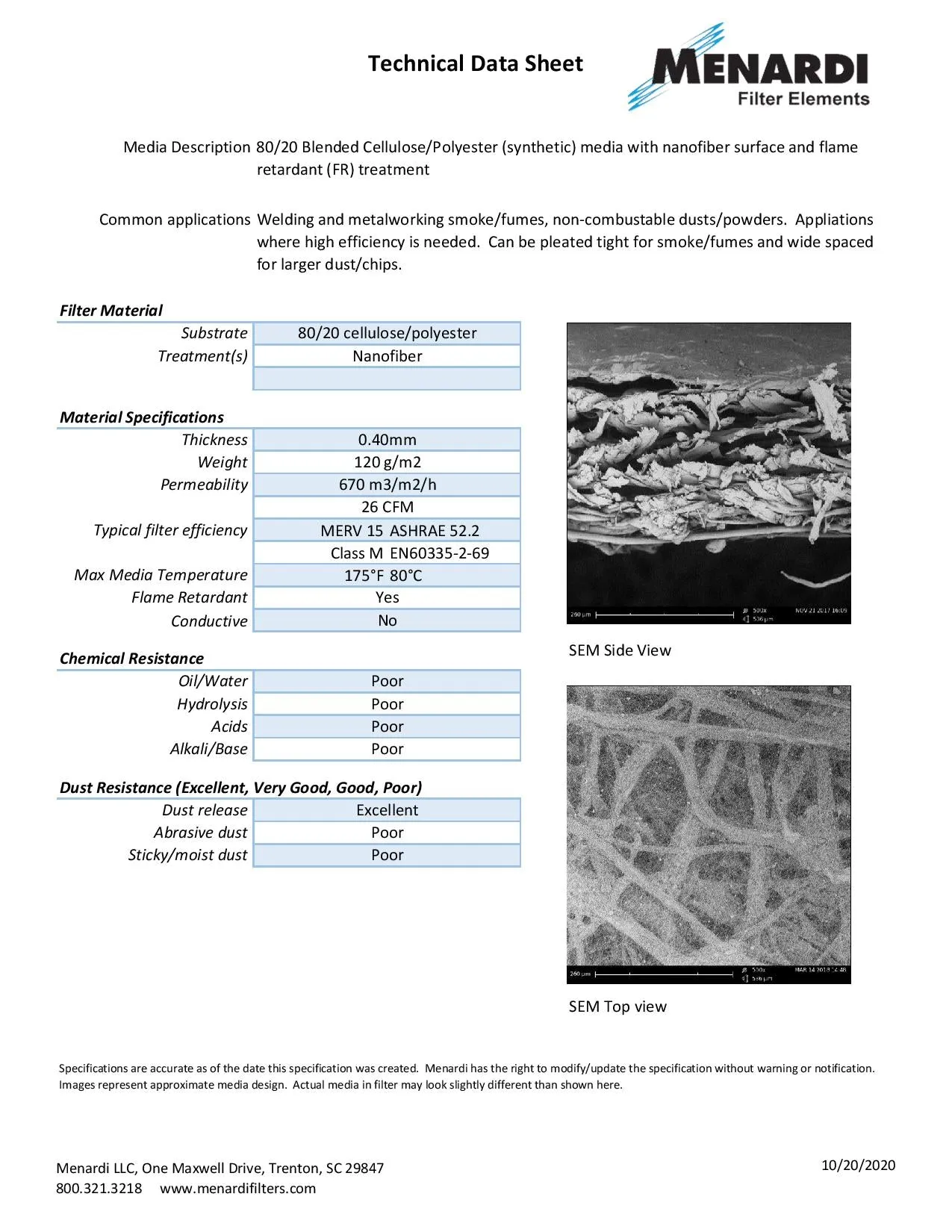 Round 12.8in x 26in Open/Open Dust Collector Cartridge, FR Treated, 80/20 Blended Paper w/ Nanofiber and Outer Metal Screen