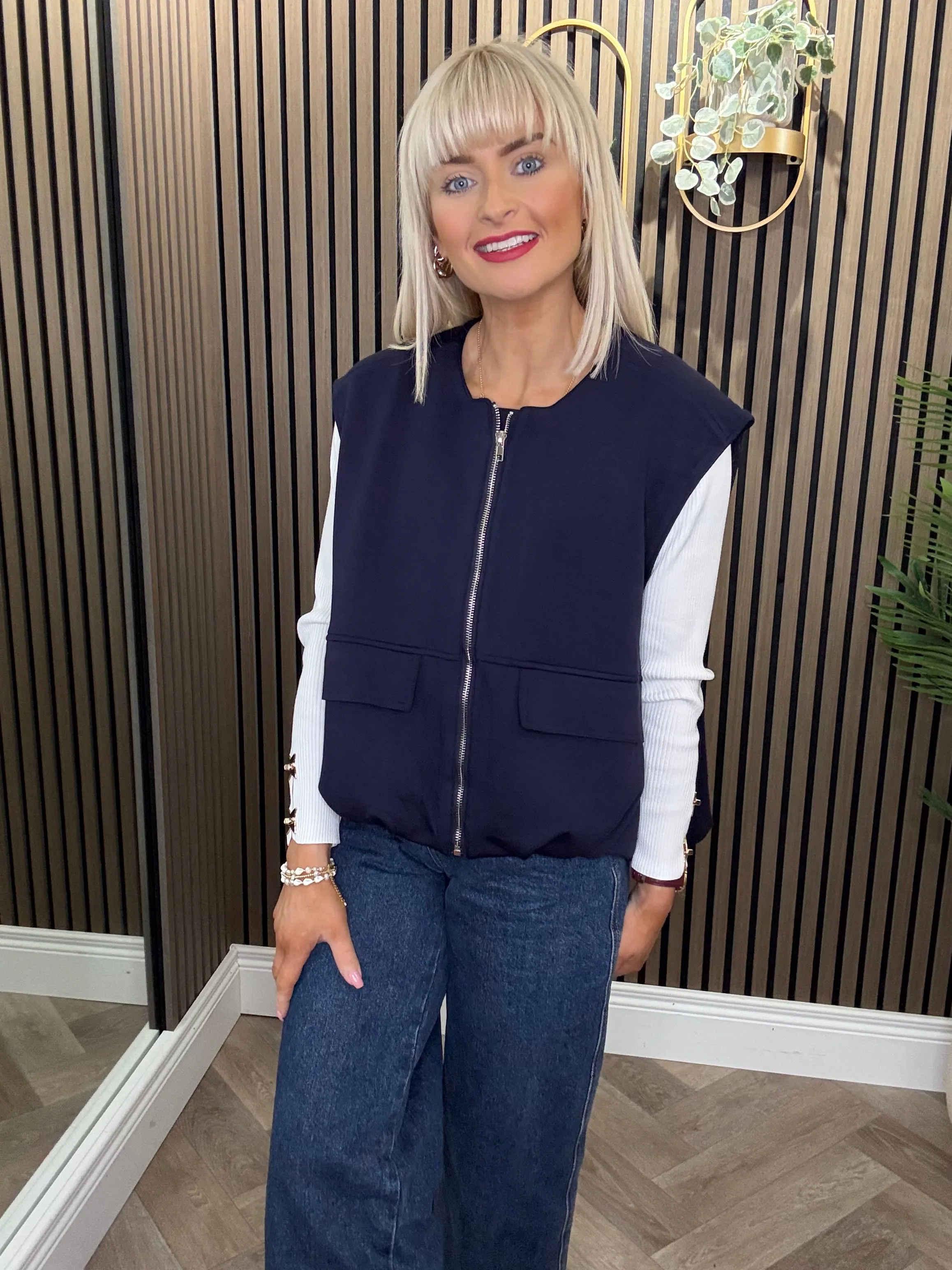Sarah Sleeveless Jacket Navy