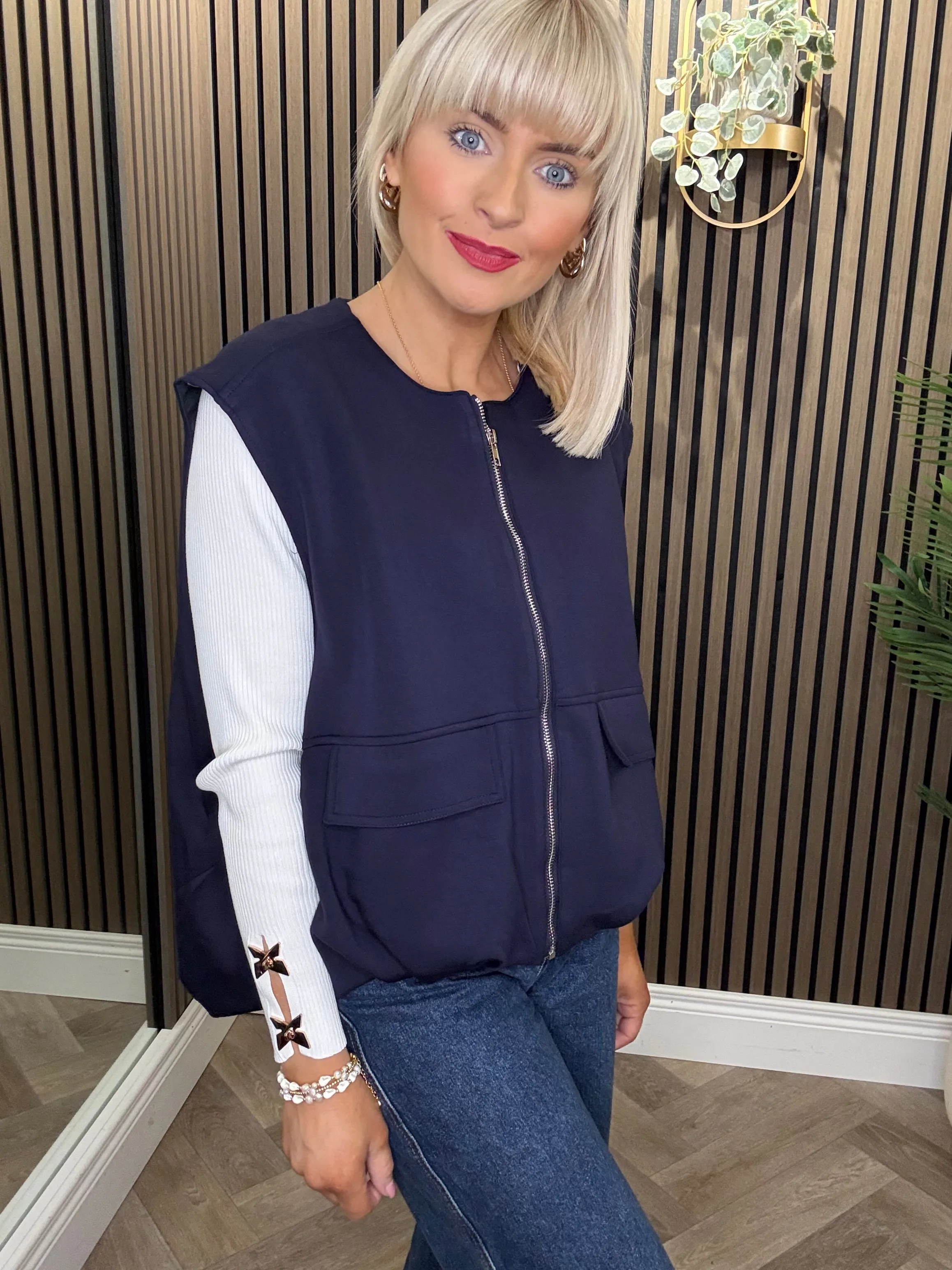 Sarah Sleeveless Jacket Navy