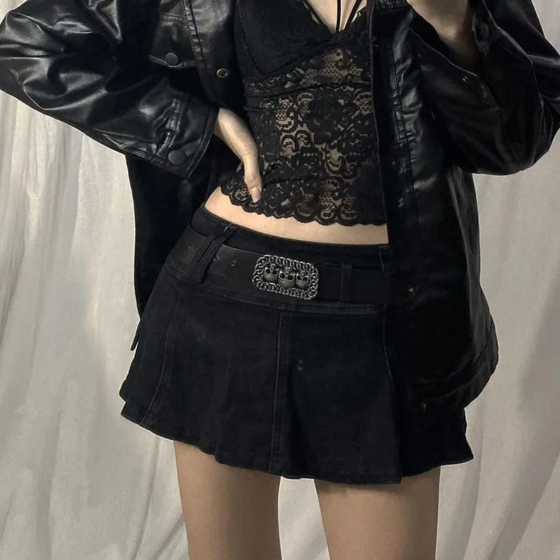 Streetwear for Spice Girls denim jeans hot pants pleated skirt side pockets