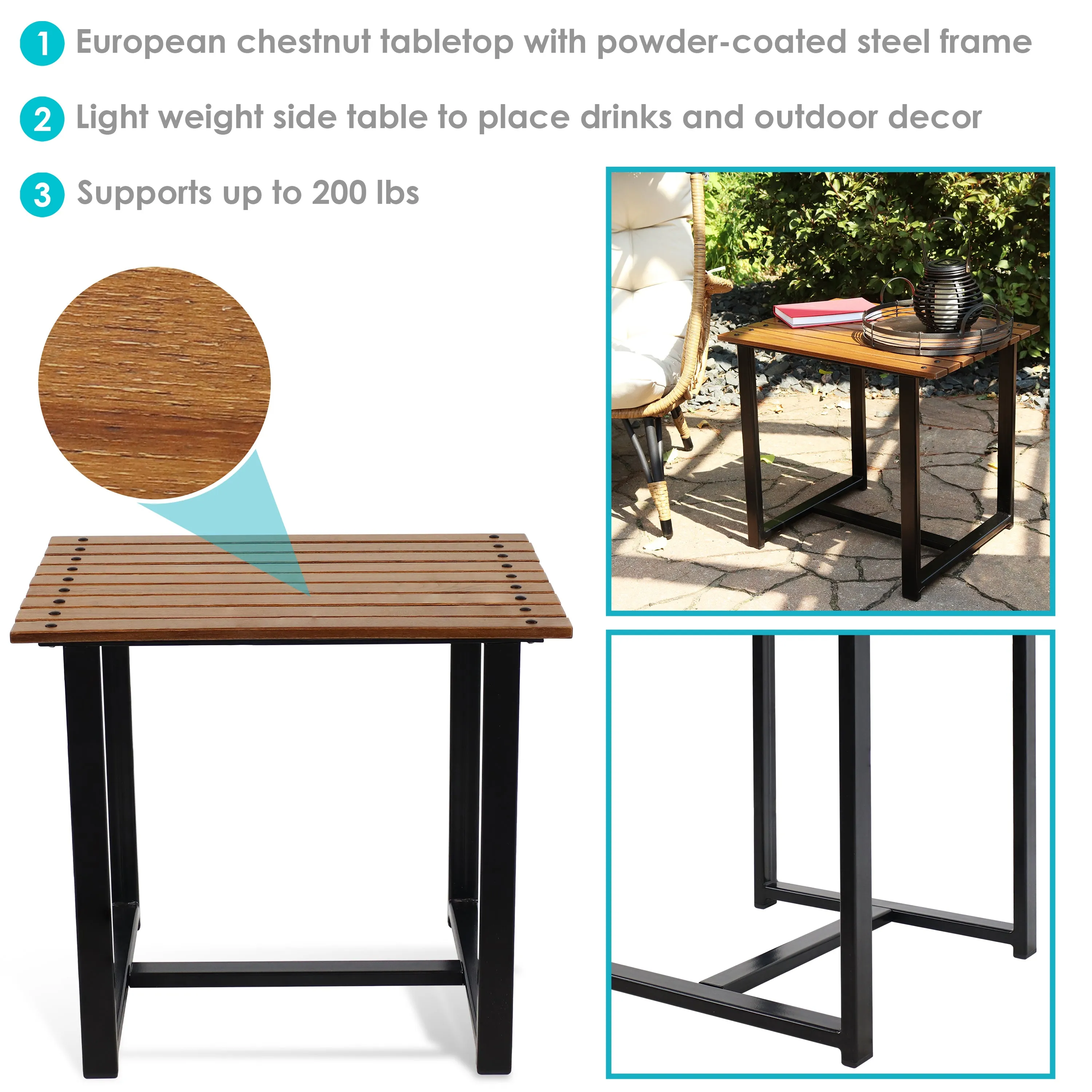 Sunnydaze European Chestnut Wood Rectangle Side Table