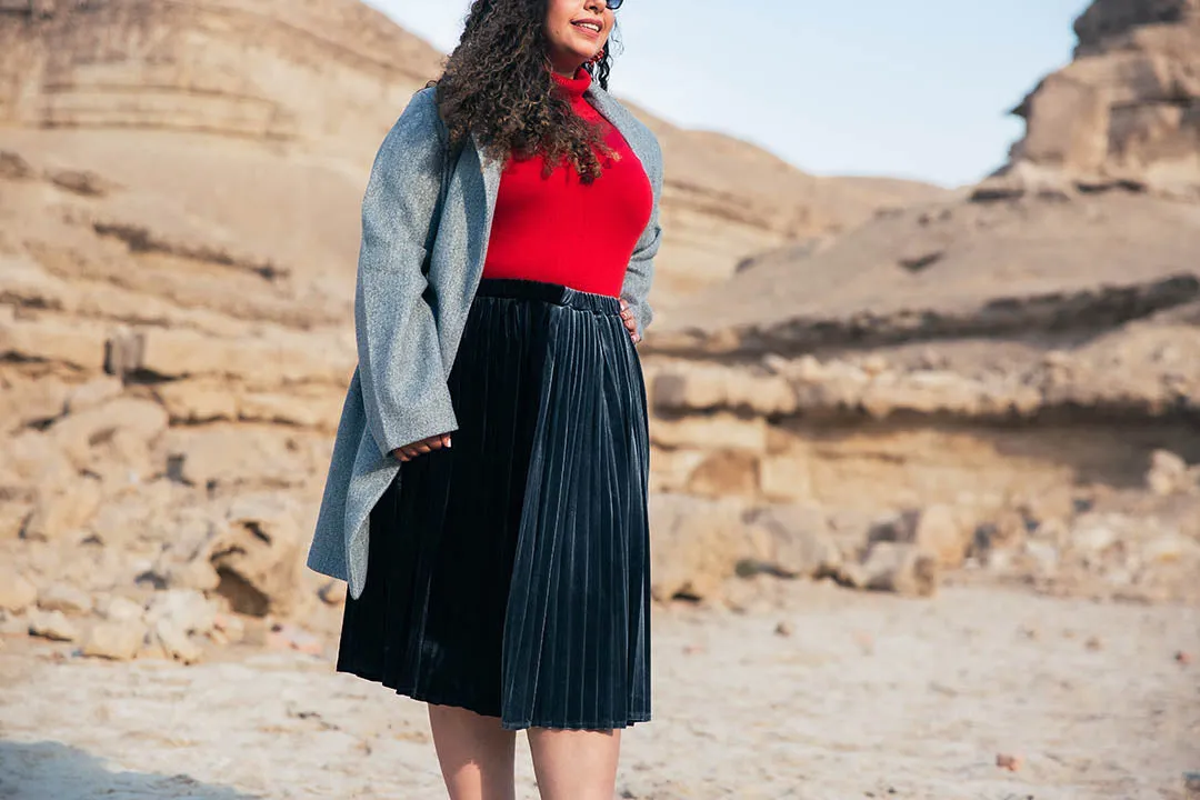 The joker velvet pleated Skirt - Grey