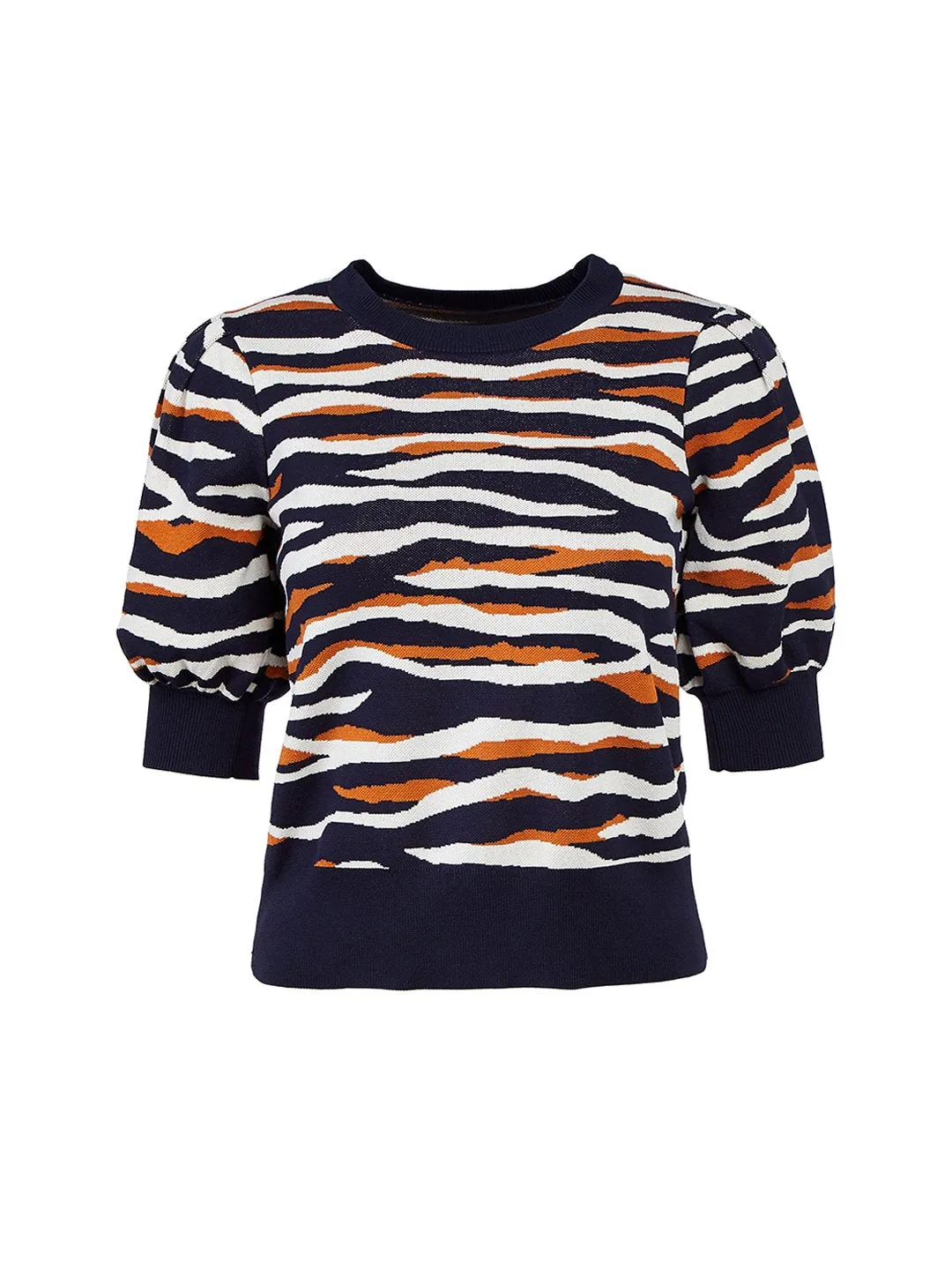 Tiger Print Puff Sleeve Sweater in Night Sky