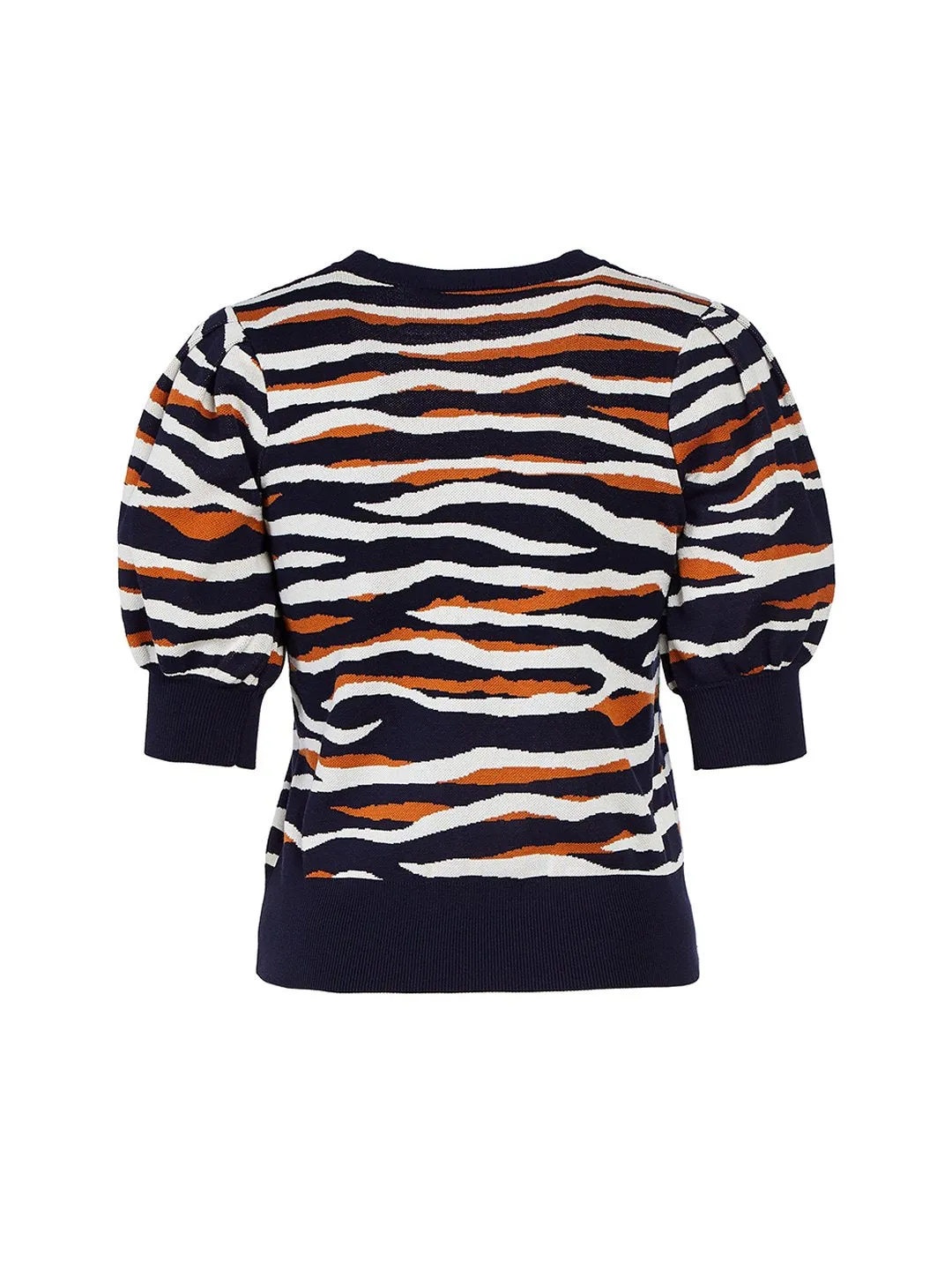 Tiger Print Puff Sleeve Sweater in Night Sky
