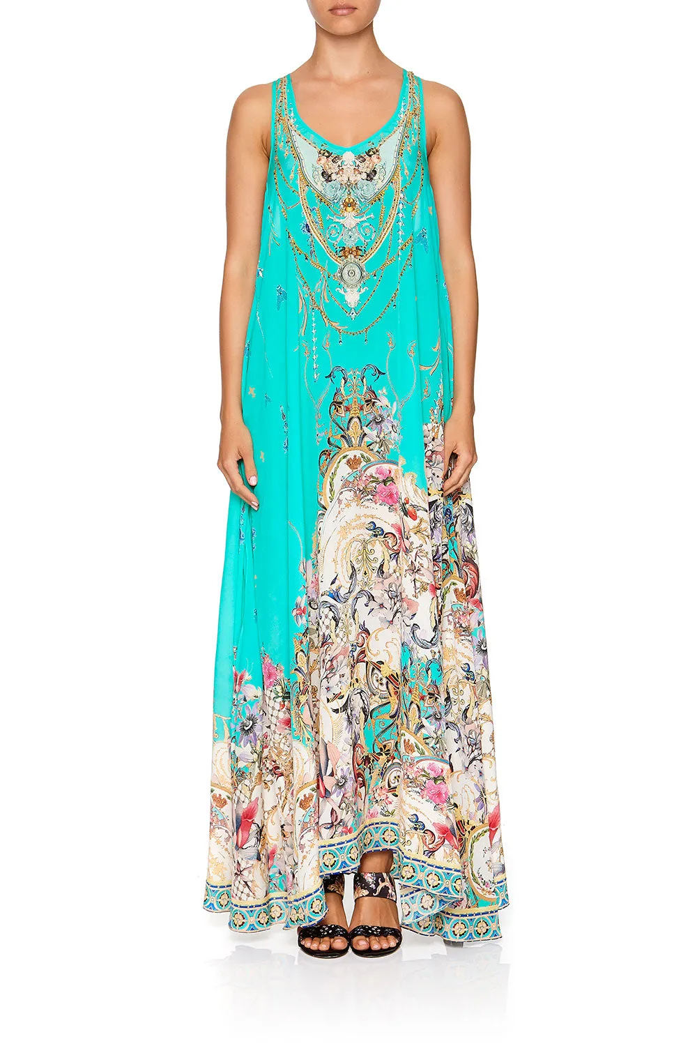 V NECK RACER BACK DRESS FLORAISON