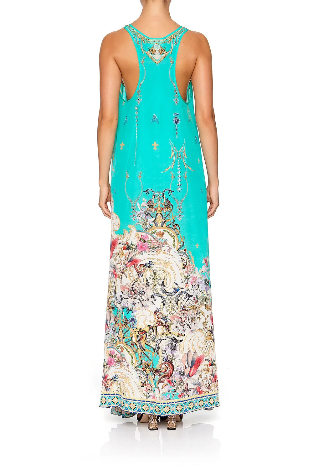 V NECK RACER BACK DRESS FLORAISON