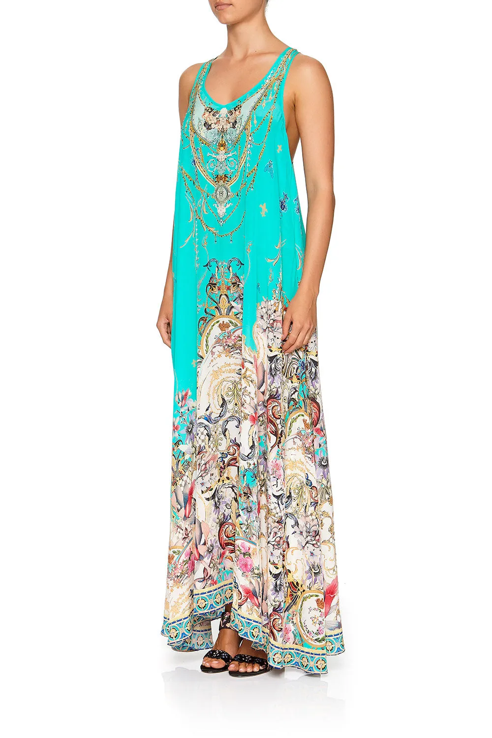 V NECK RACER BACK DRESS FLORAISON