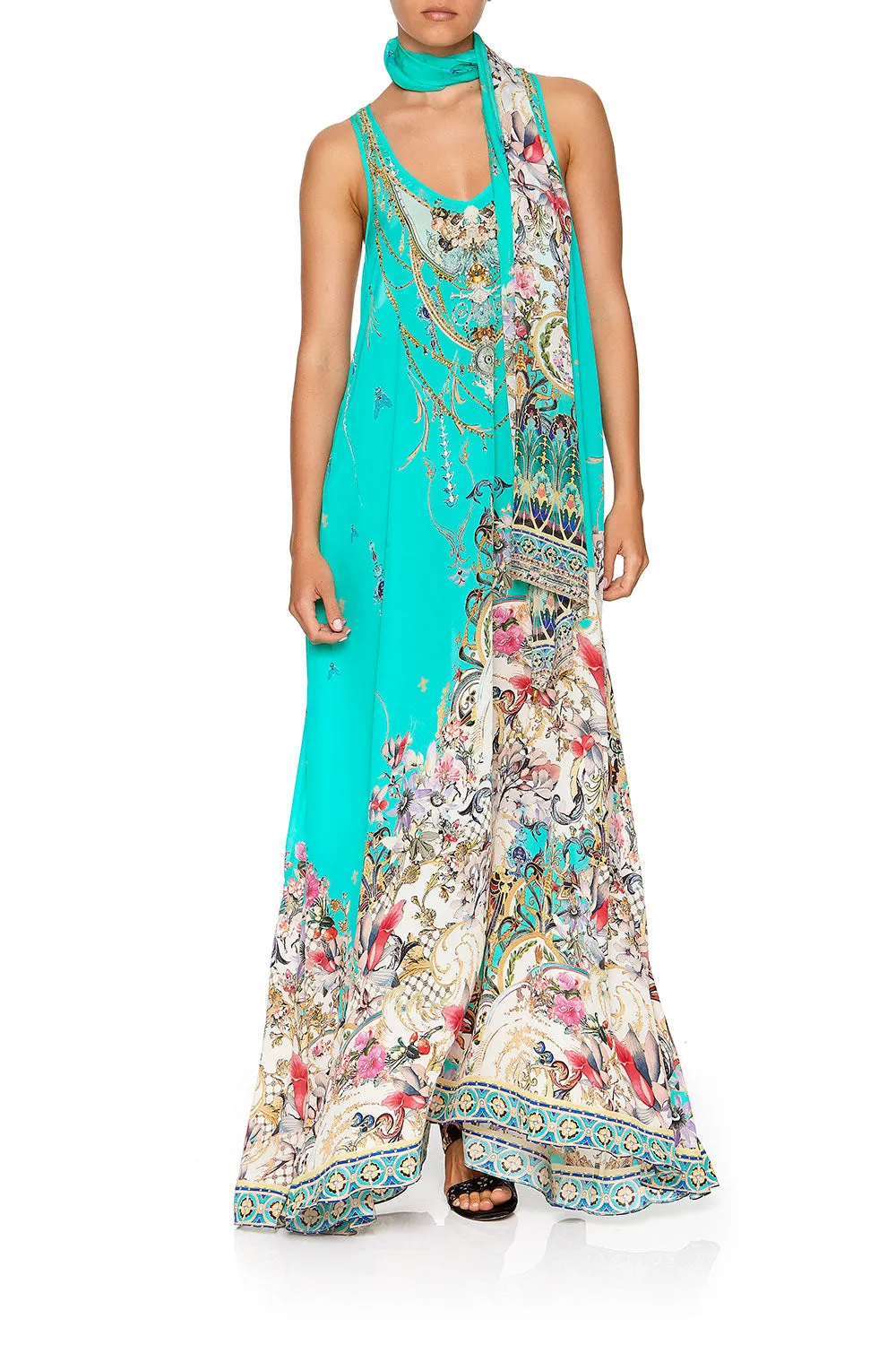 V NECK RACER BACK DRESS FLORAISON