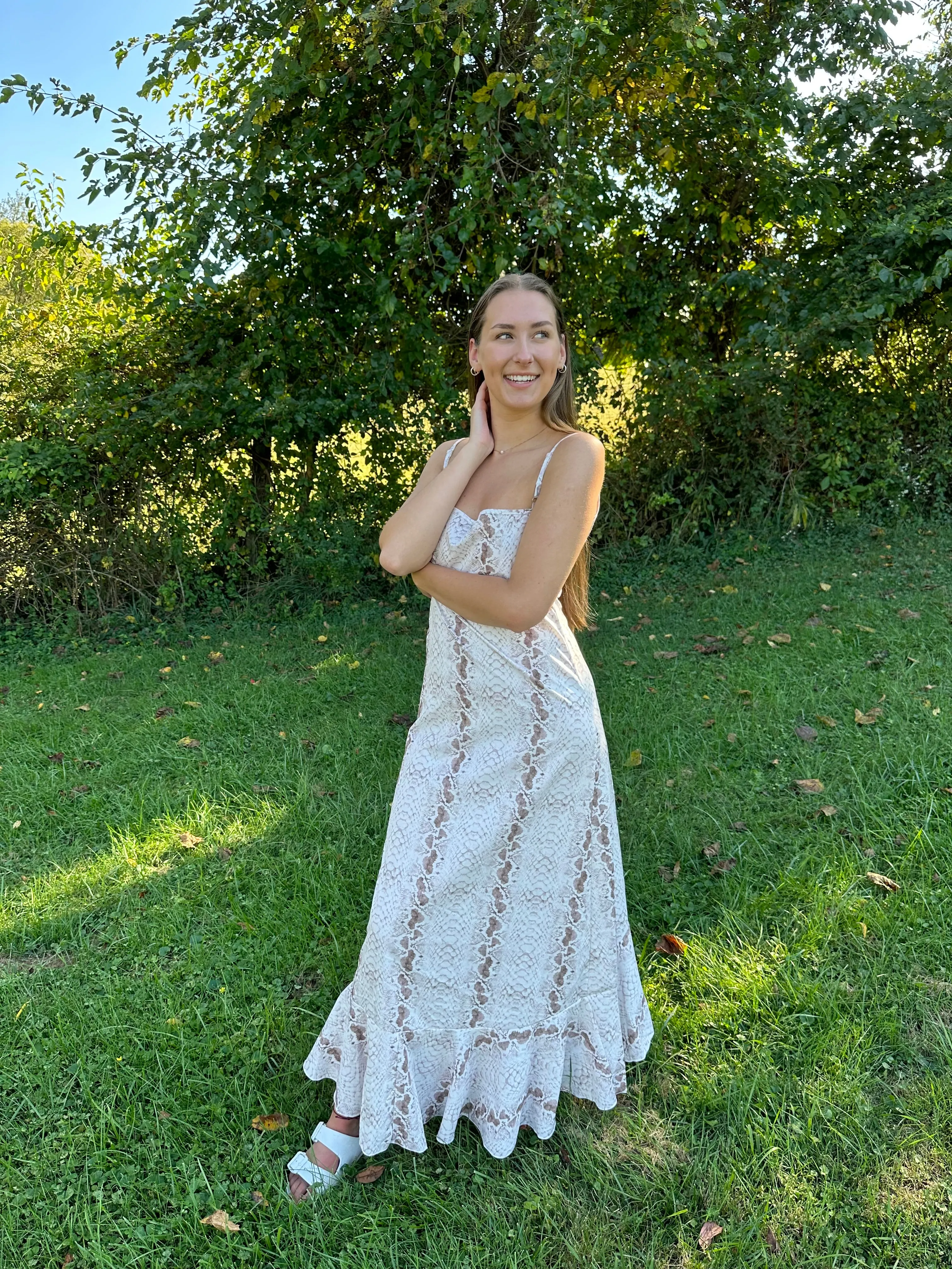 White Snake Print Maxi Dress