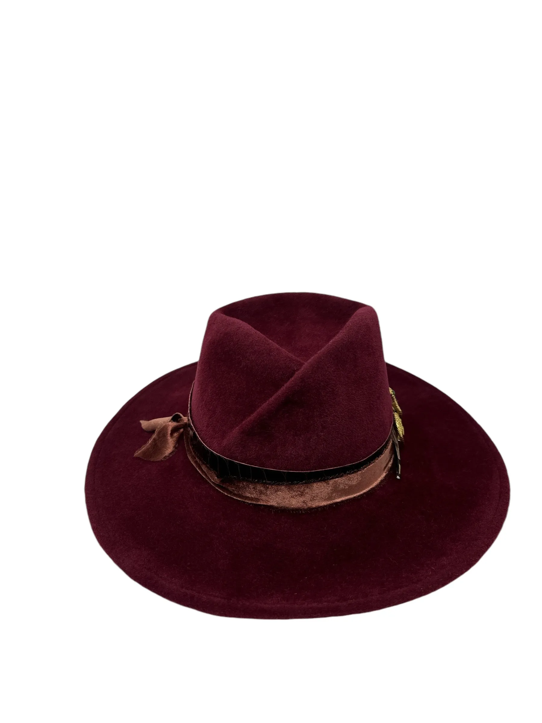 Wine Pleat Crown Rancher with Vintage MOMA Pin